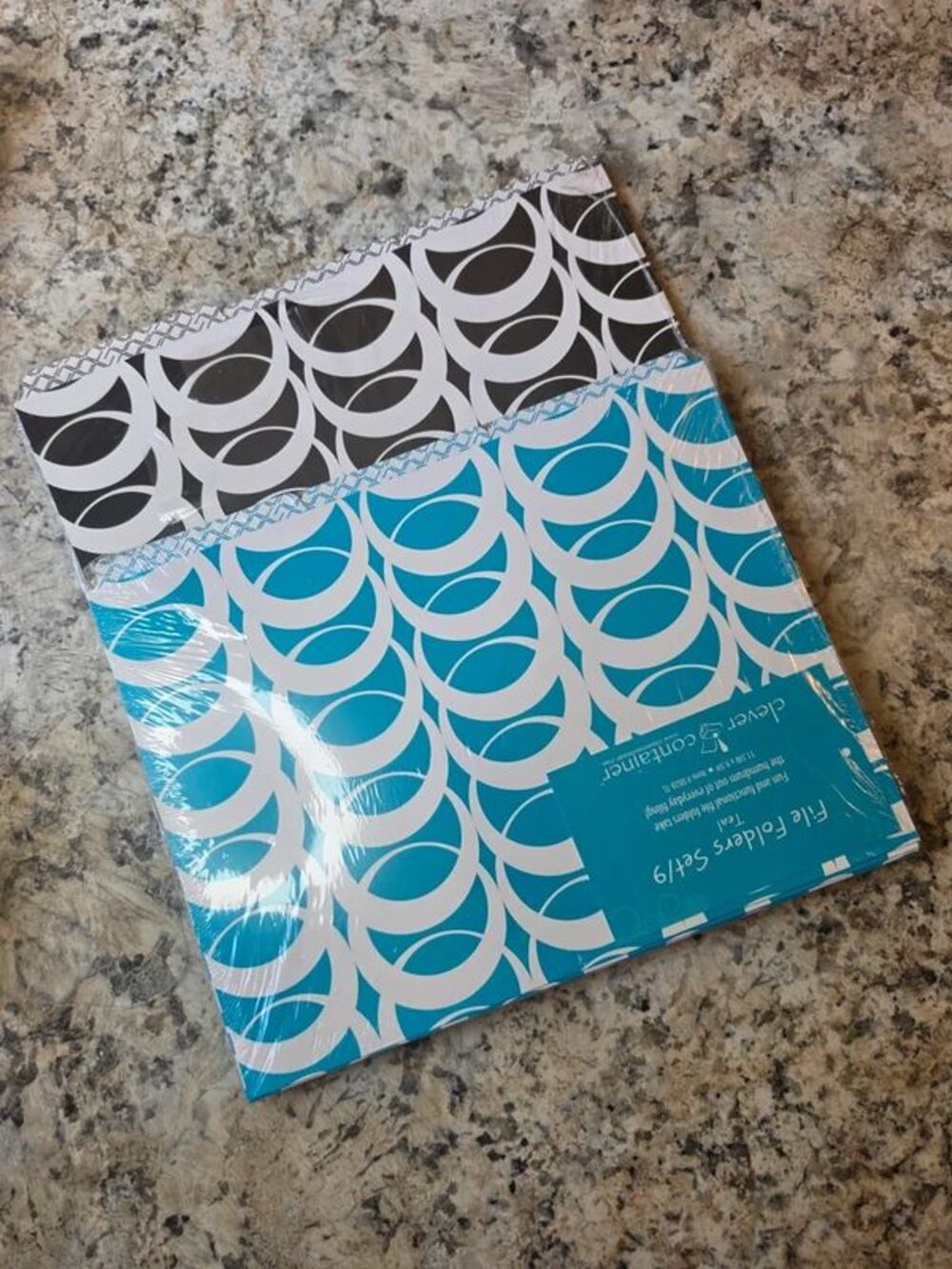 Clever Container File Folders Set – Teal & Black/White Geometric